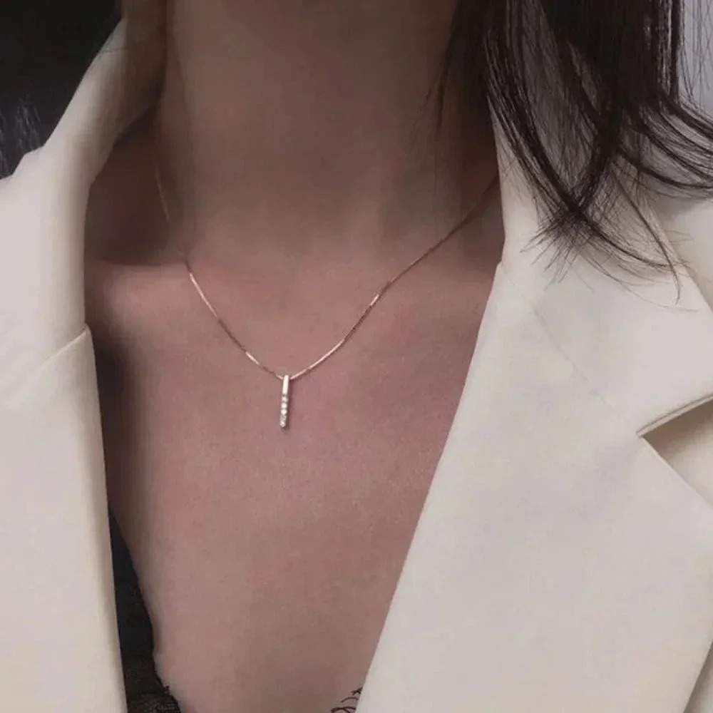 Sterling Silver Rose Gold Diamond Bar Necklace